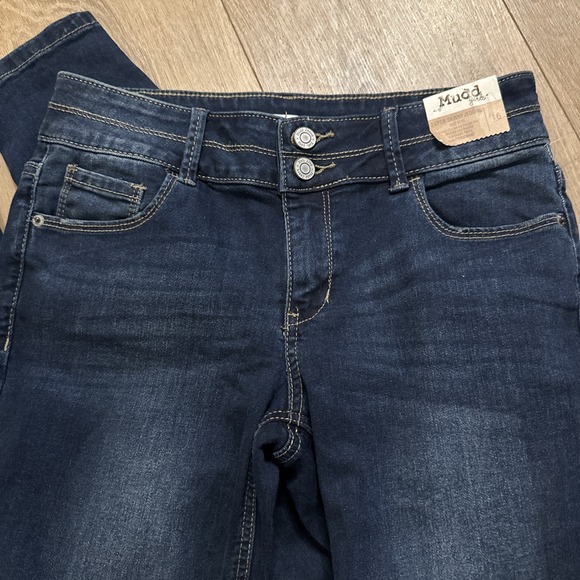 Mudd Girls Double Button Super Skinny Jegging Dark Denim Stretch Size 16 NEW - Picture 2 of 9